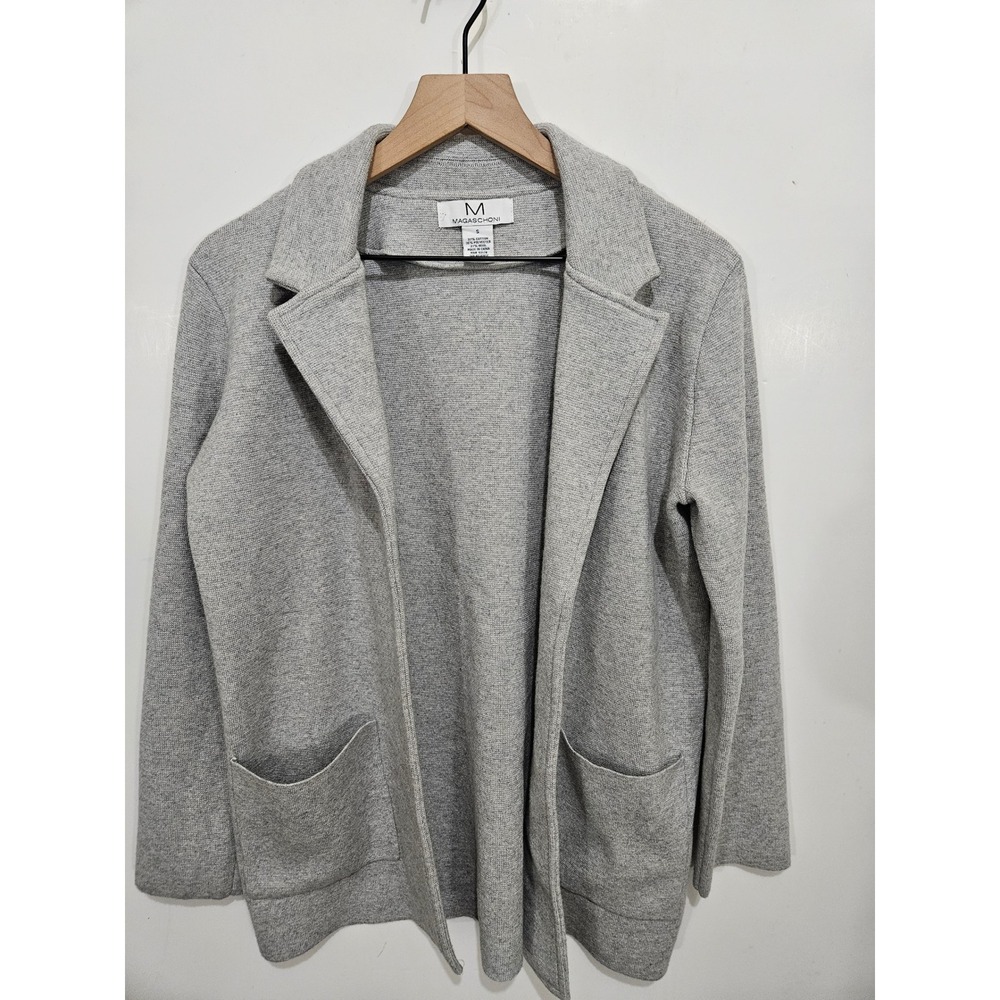 M Magaschoni Womens Small Gray Wool Blend Sweater Blazer Open Front Minimalist